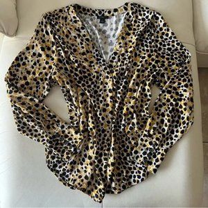 Petite Abstract Animal Print Long Sleeve cuffed Blouse V Neck top L